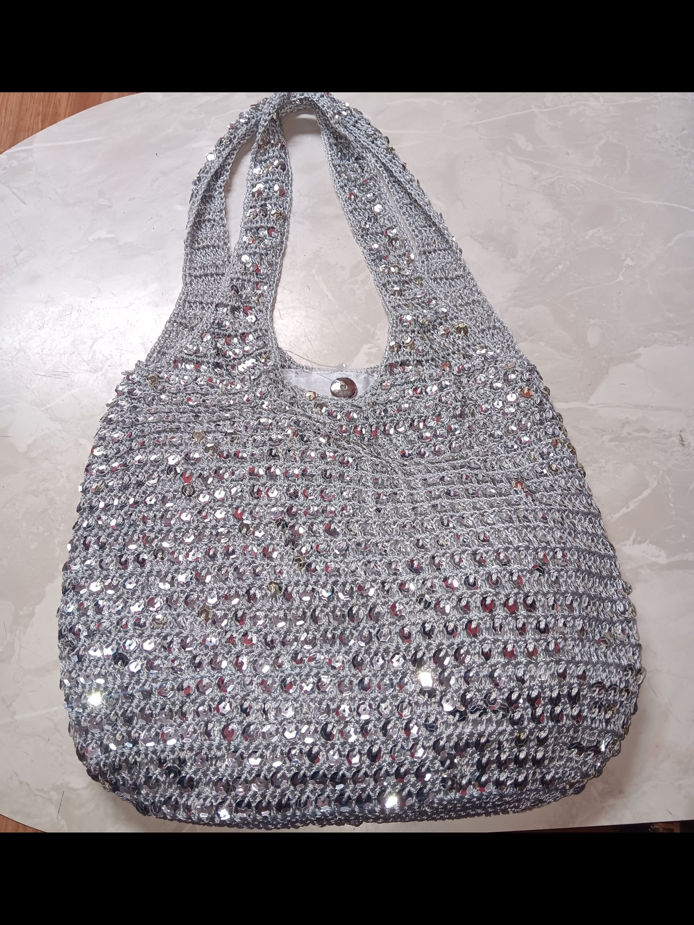 Chateau Silver Sequin Crochet Shoulder Bag